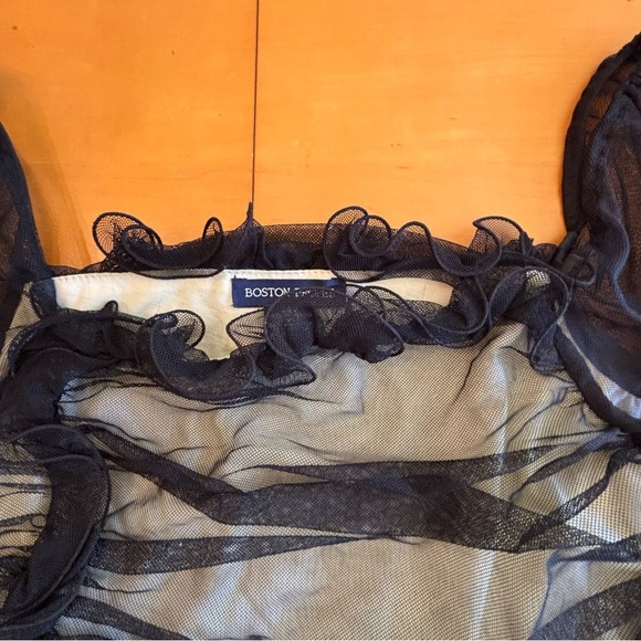Boston Proper M Black Sheer Ruffle Cap Sleeve Coquette Evening Top - Picture 3 of 9